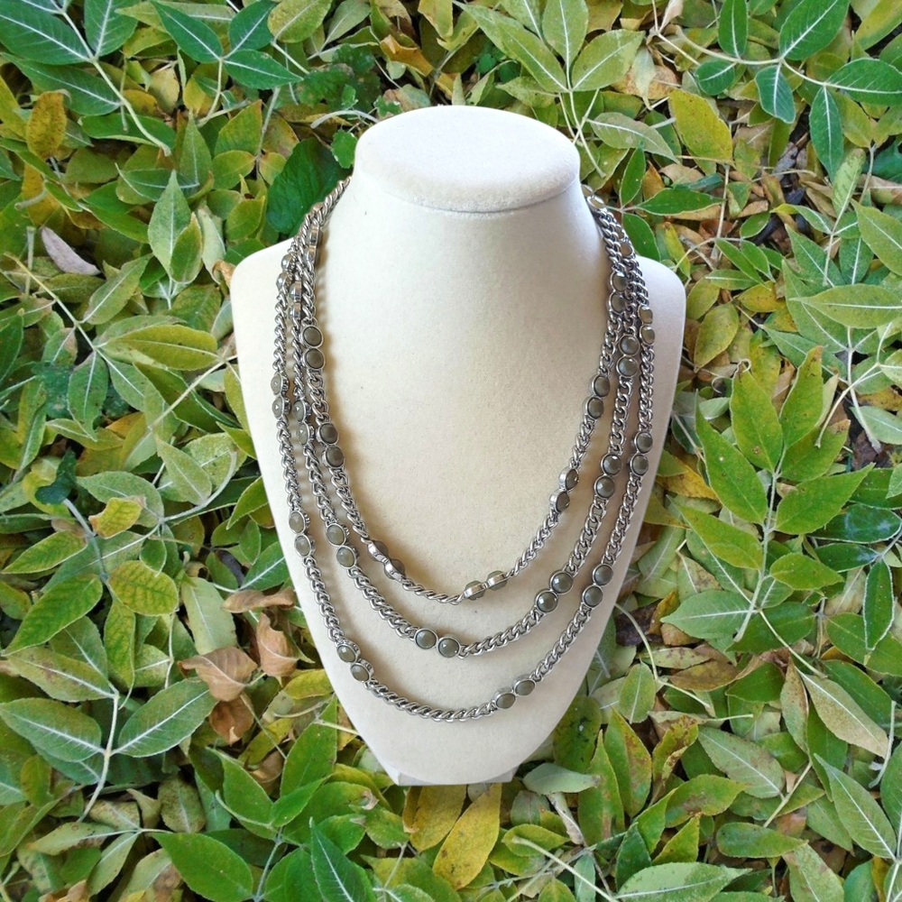Banana Republic | Silver Tone Multi Strand Mixed Chain Statement Necklace